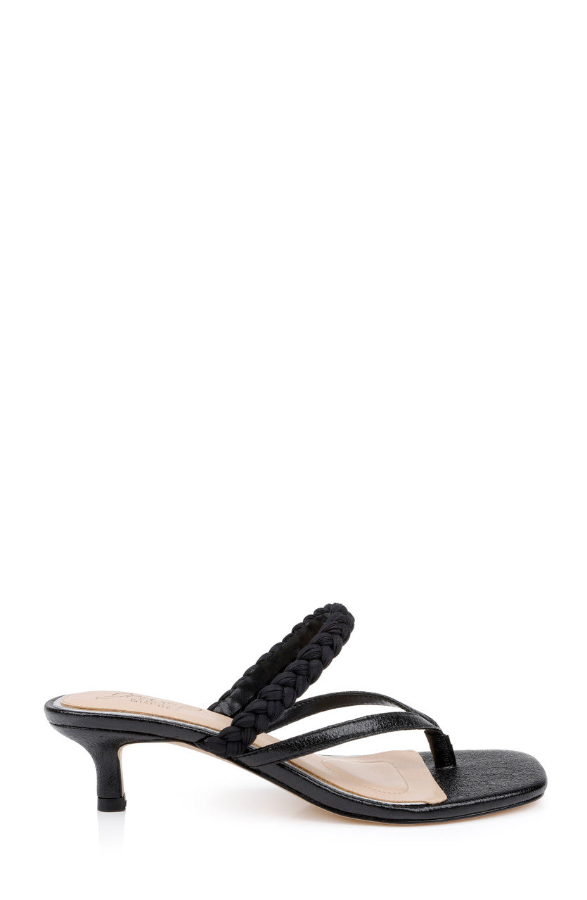 Black Metallic | Nadya Kitten Heel Thong Sandals Side