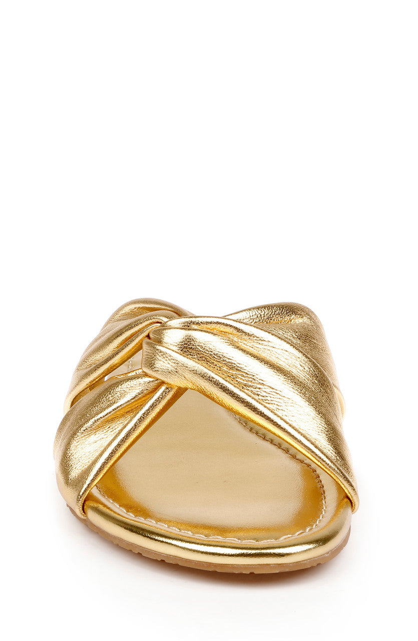 Gold Leather | Nicolet Flat Slide Sandals Front