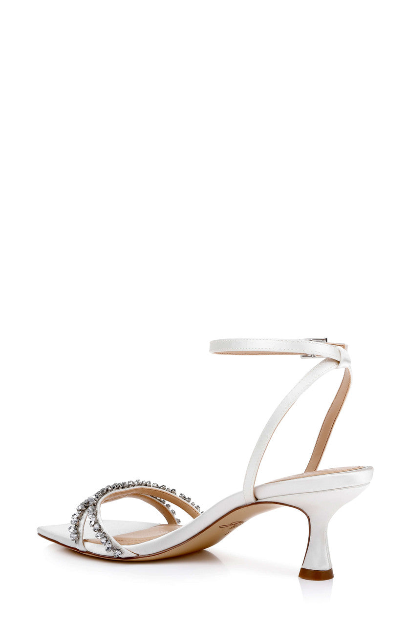 Ivory Satin | Nayla Kitten Heel Sandals Back Side