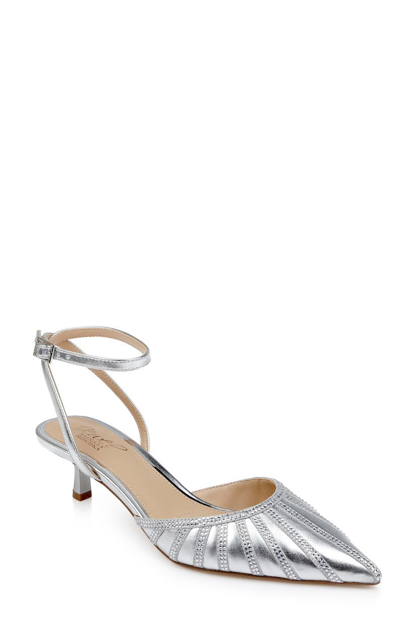 Silver Metallic | Fable Pointed Toe Kitten Heels Front Side