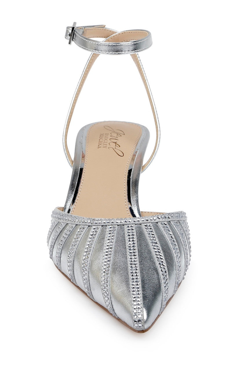 Silver Metallic | Fable Pointed Toe Kitten Heels Front