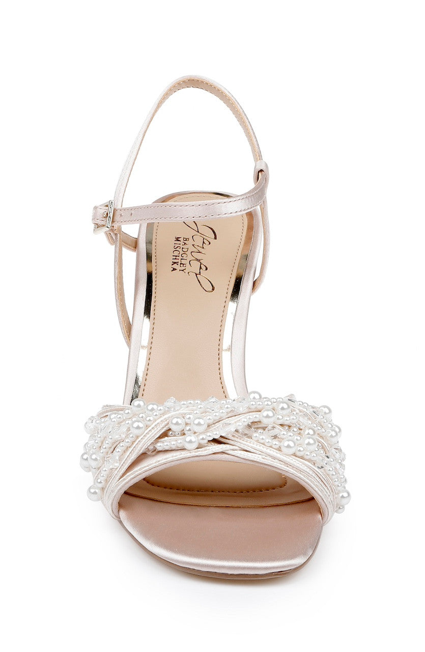 Champagne | Fanny Pearl Stiletto Heel Sandals Front