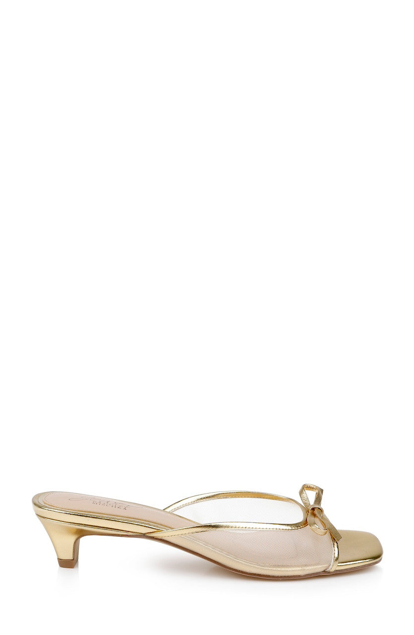Gold Leather | Felisha Kitten Heel Slide Sandals Side