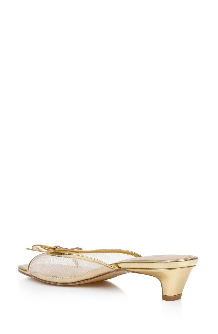 Gold Leather | Felisha Kitten Heel Slide Sandals Back Side