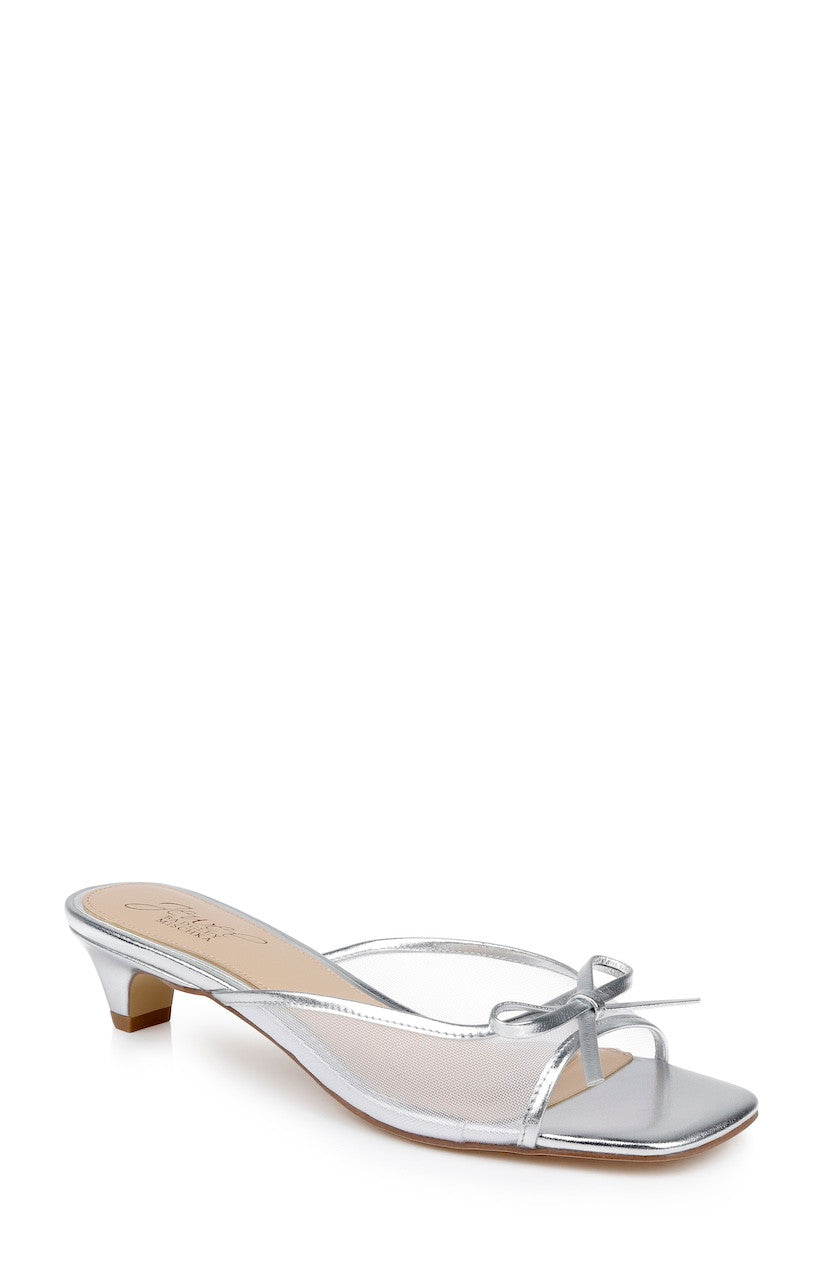 Silver Leather | Felisha Kitten Heel Slide Sandals Front Side