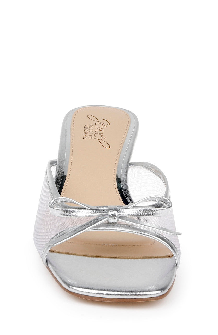 Silver Leather | Felisha Kitten Heel Slide Sandals Front