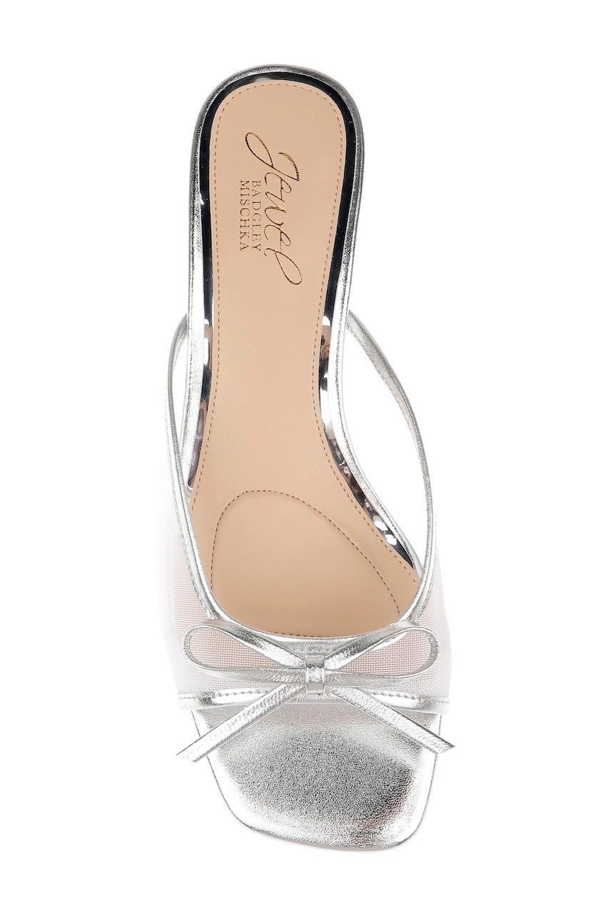 Silver Leather | Felisha Kitten Heel Slide Sandals Top