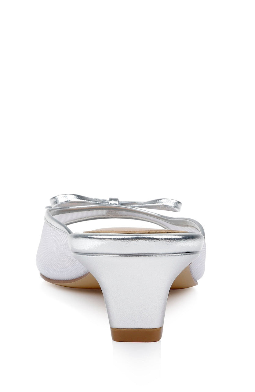 Silver Leather | Felisha Kitten Heel Slide Sandals Back