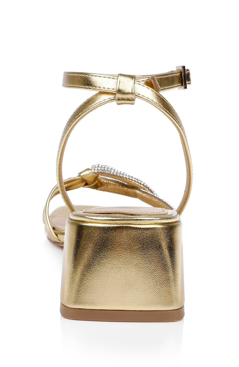 Gold Leather | Fern Low Block Heel Sandals Back