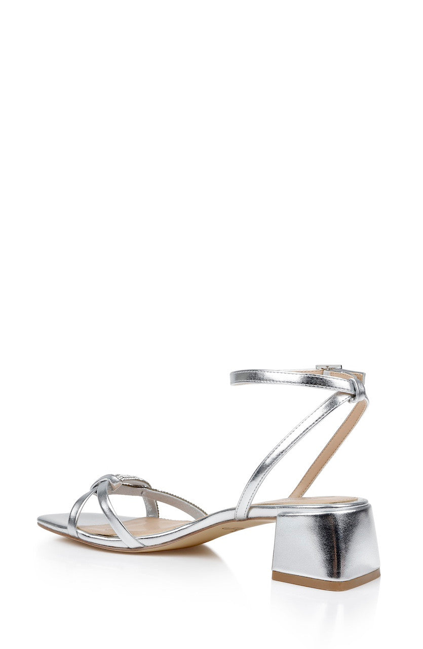 Silver Leather | Fern Low Block Heel Sandals Back Side