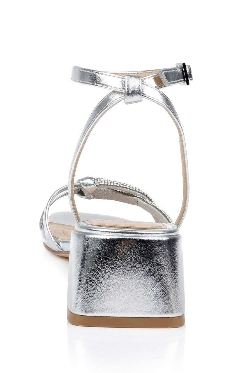 Silver Leather | Fern Low Block Heel Sandals Back