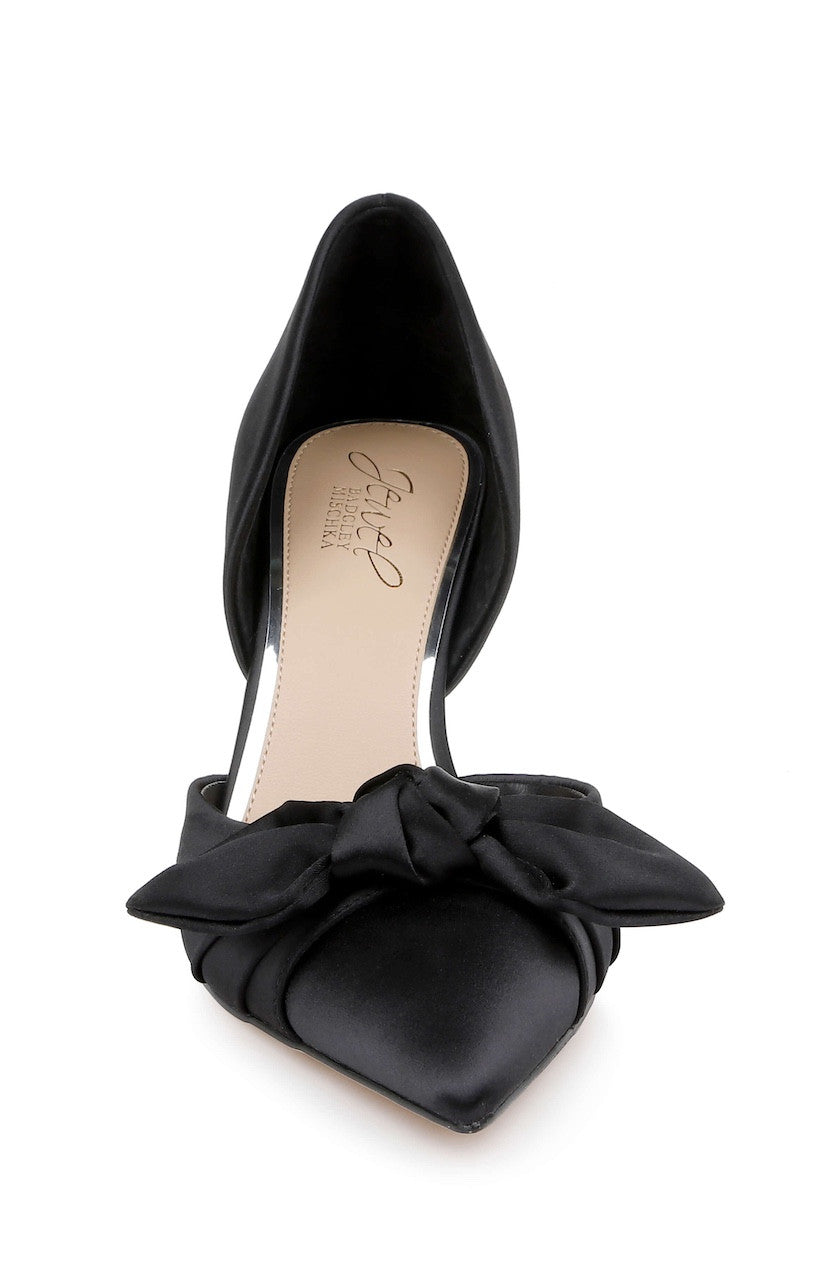 Black | Emelia Satin Bow d’Orsay Pumps Front