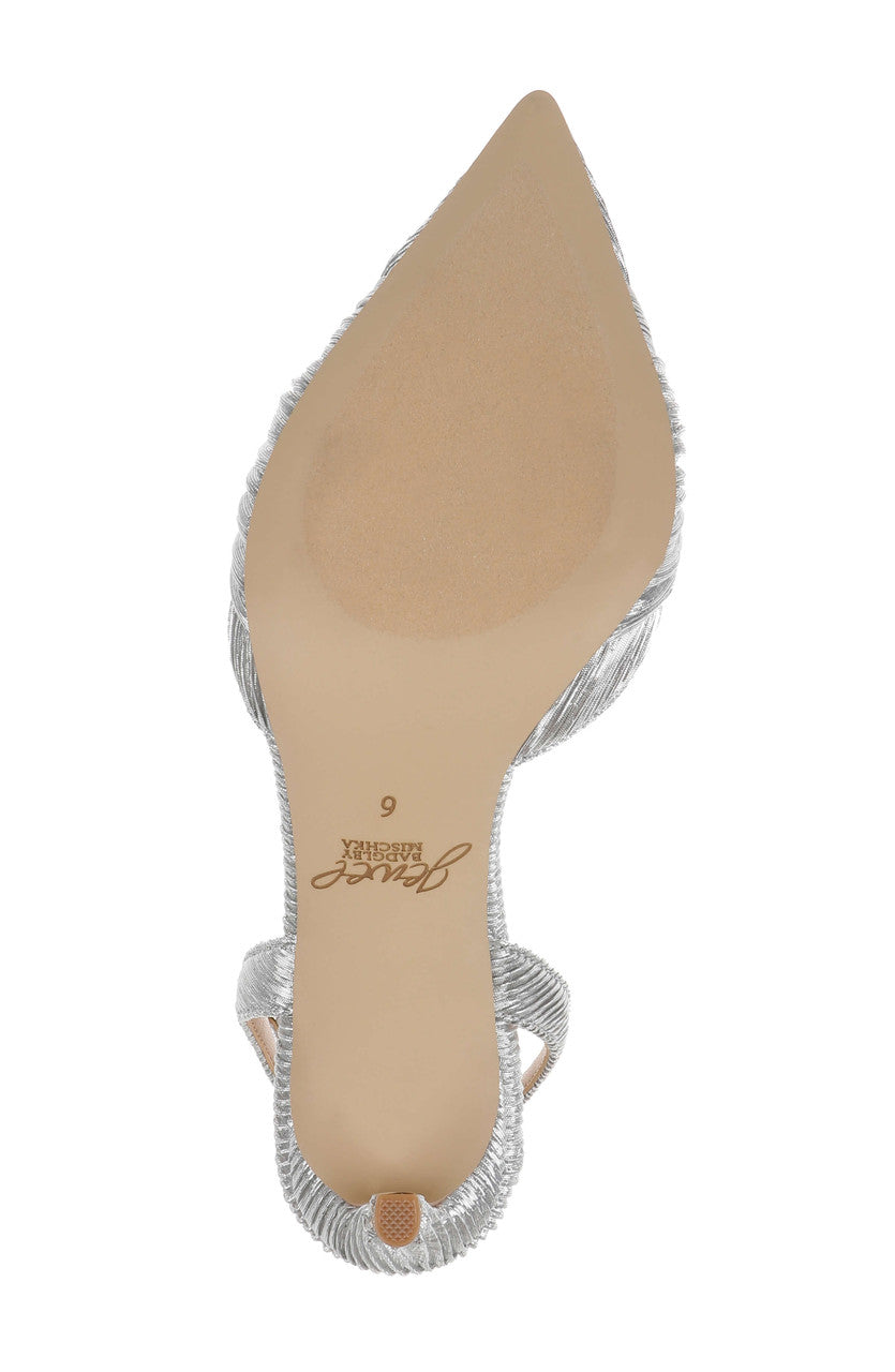 Silver Fabric | Enid Pointed Toe Ankle Strap Pumps Sole