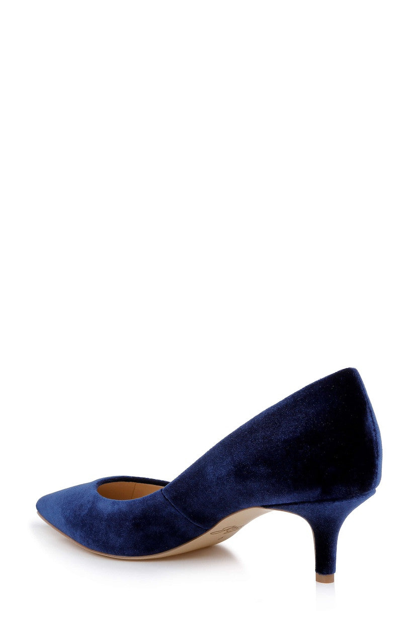Navy Velvet | Enola Velvet Kitten Heel Pumps Back Side