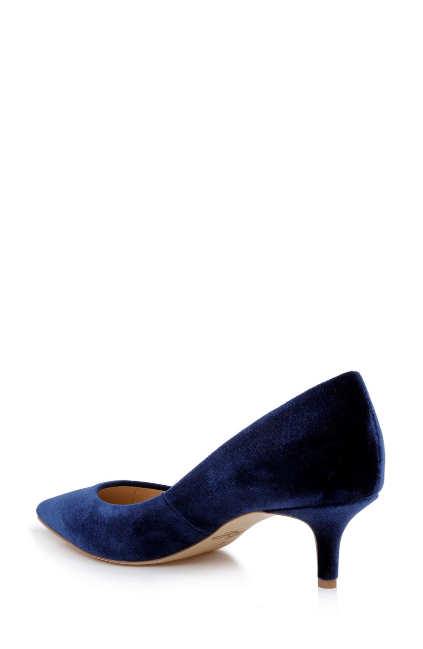 Navy Velvet | Enola Velvet Kitten Heel Pumps Back Side