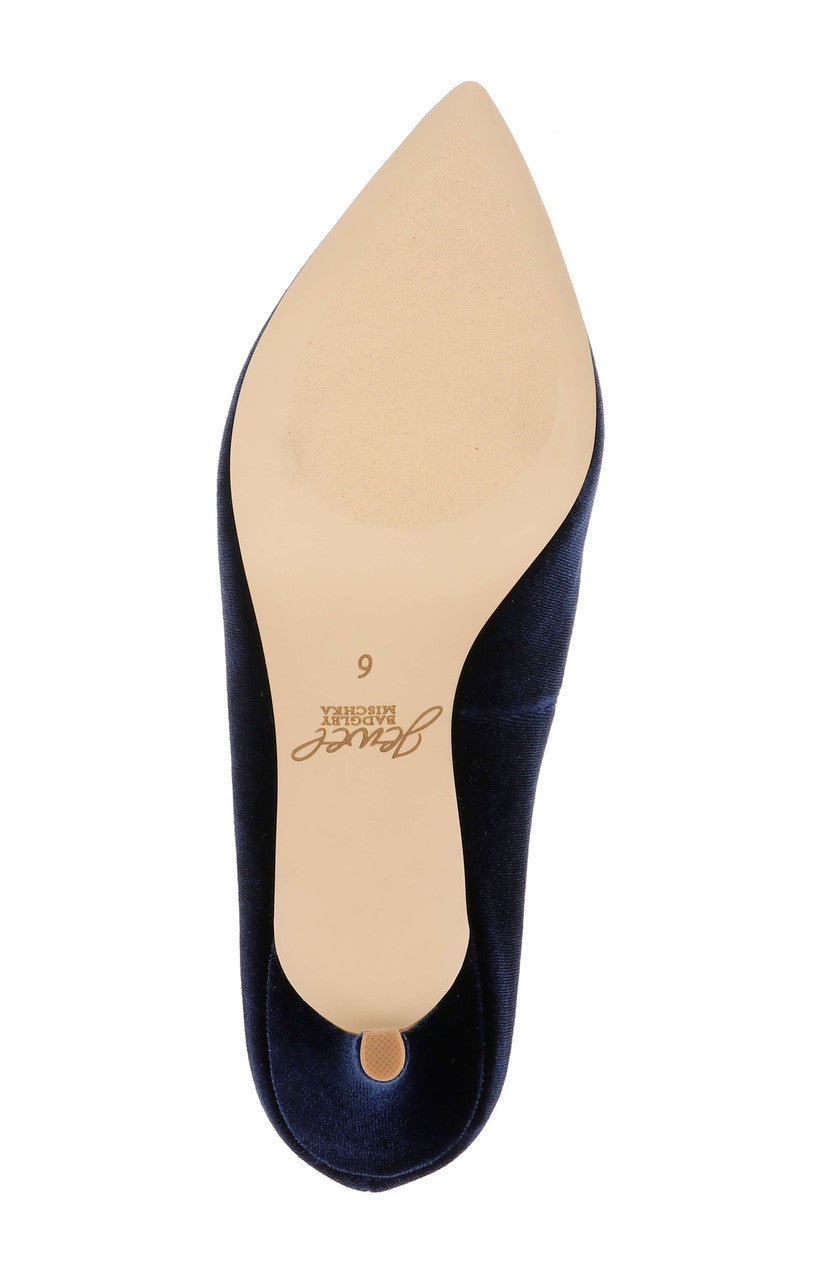 Navy Velvet | Enola Velvet Kitten Heel Pumps Sole