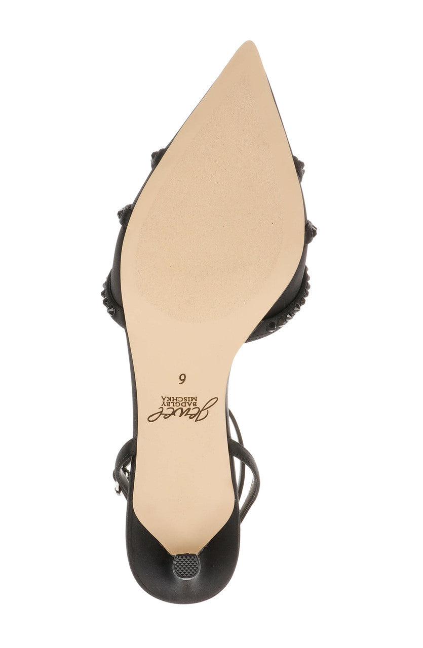 Black Satin | Indra Ankle Strap Pump Sole