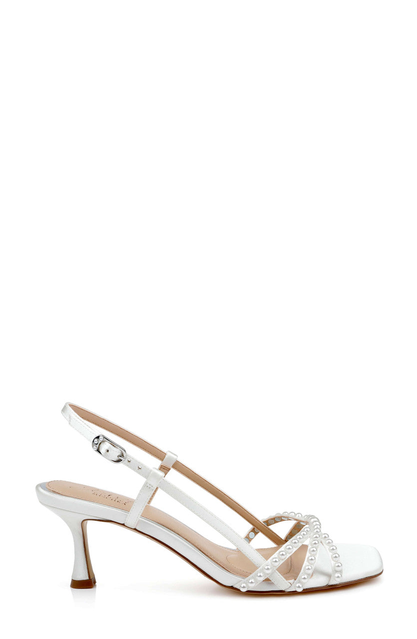 Ivory Satin | Isabela Strappy Slingback Sandal Side