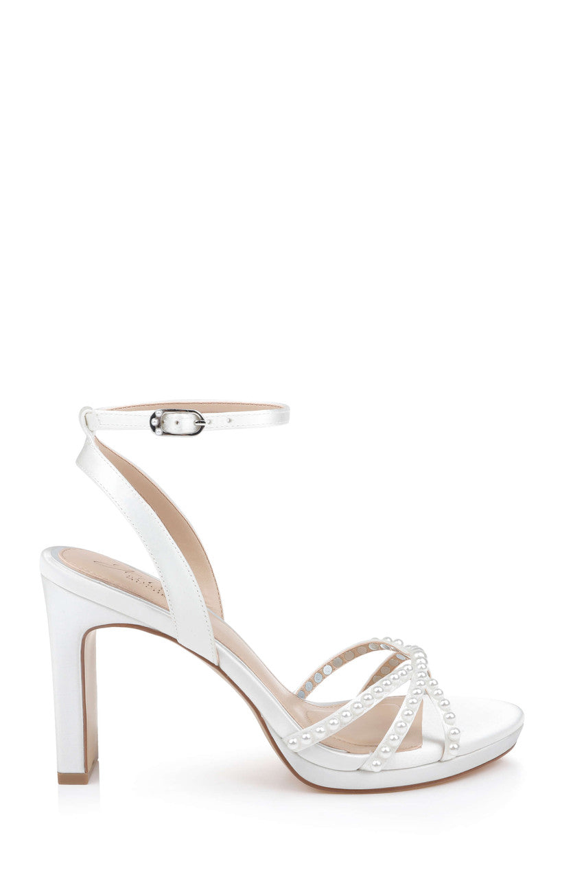 Ivory Satin | Iona Ankle Strap Block Heel Sandal Side