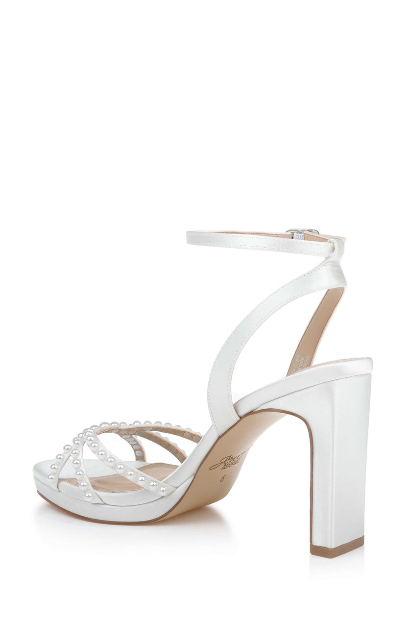 Ivory Satin | Iona Ankle Strap Block Heel Sandal Back Side