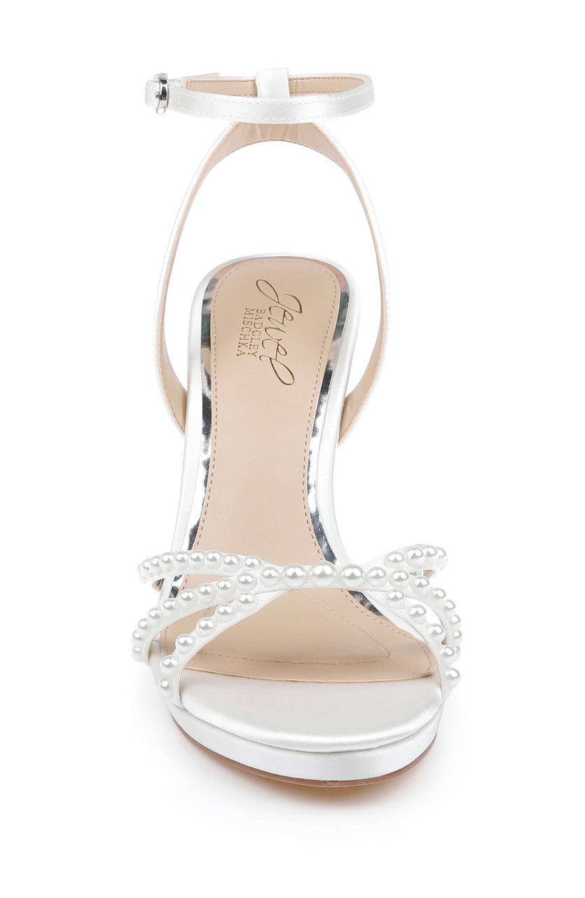 Ivory Satin | Iona Ankle Strap Block Heel Sandal Front