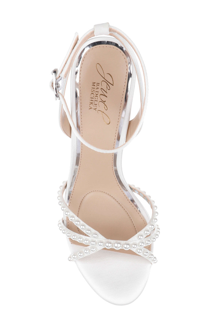 Ivory Satin | Iona Ankle Strap Block Heel Sandal Top