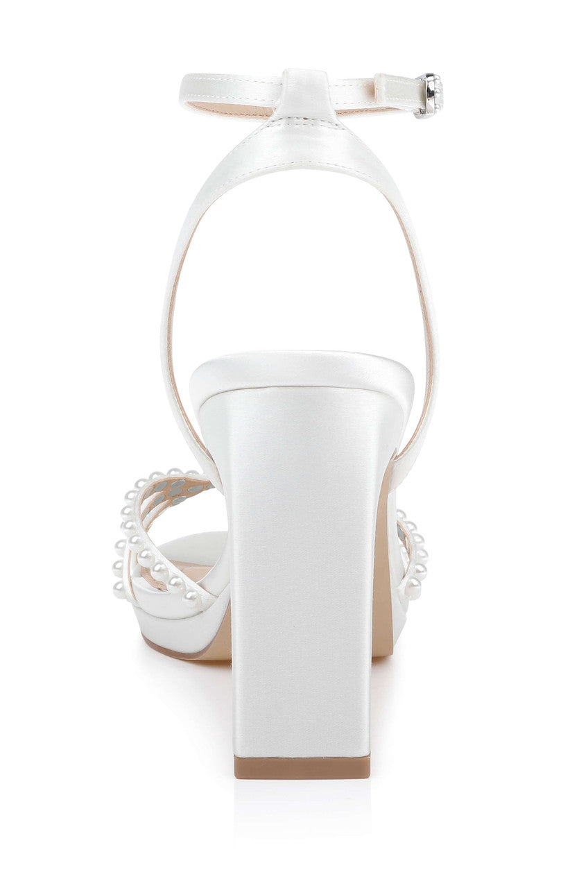 Ivory Satin | Iona Ankle Strap Block Heel Sandal Back
