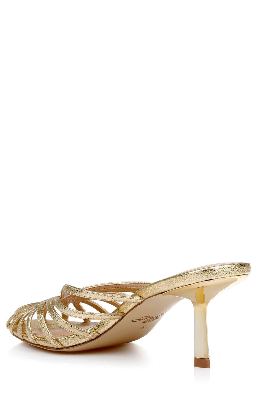 Gold Textile | Ilaria Caged Stiletto Mule Back Side