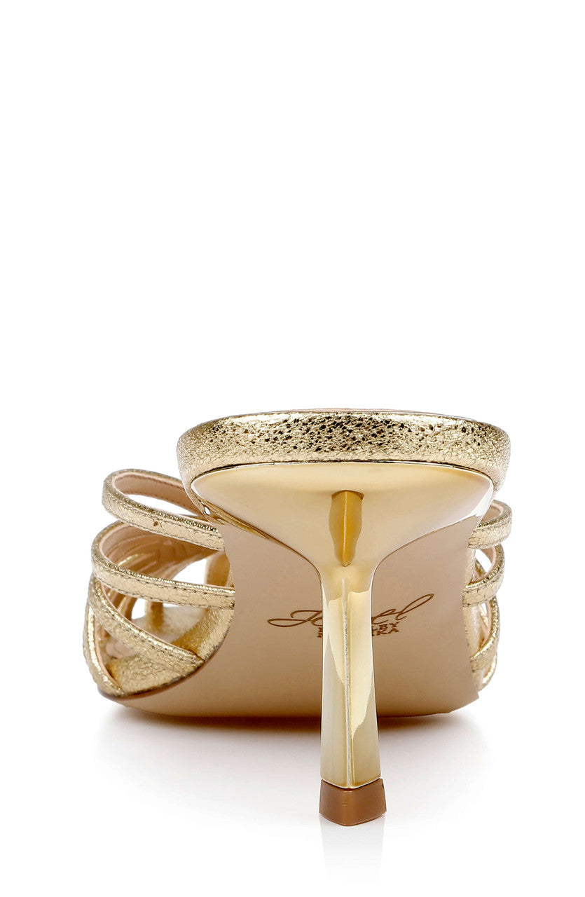 Gold Textile | Ilaria Caged Stiletto Mule Back