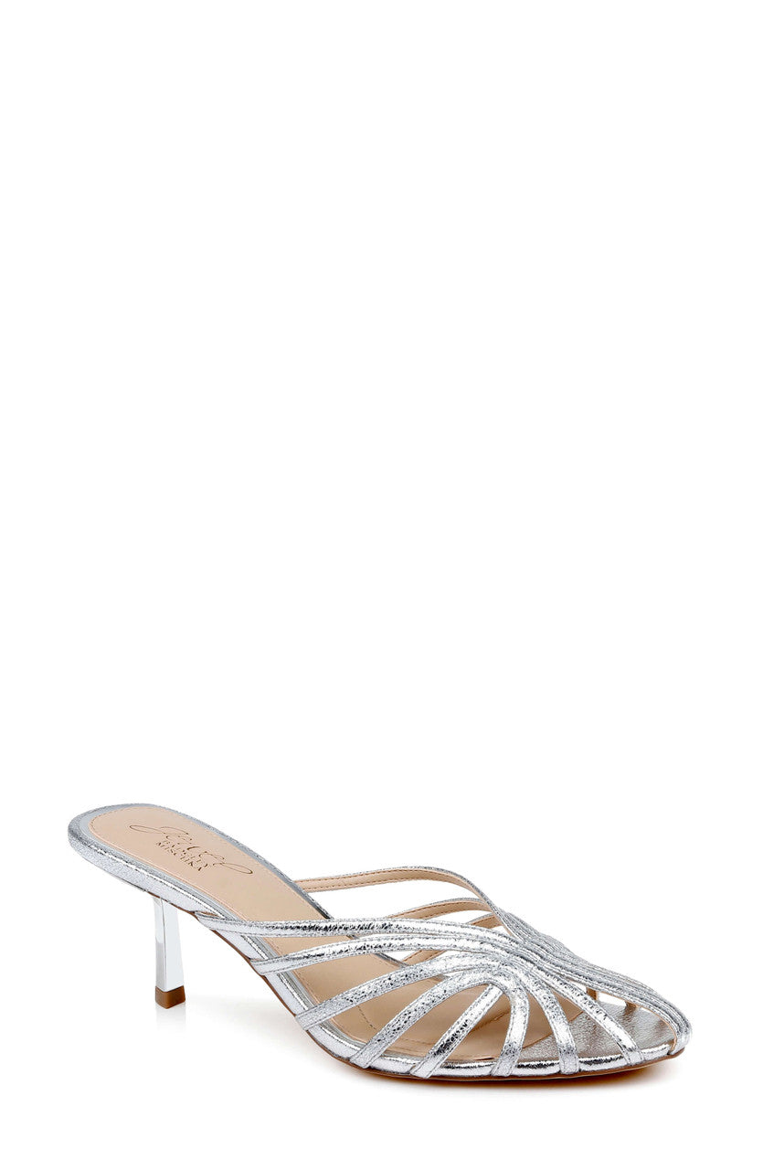 Silver Textile | Ilaria Caged Stiletto Mule Front Side