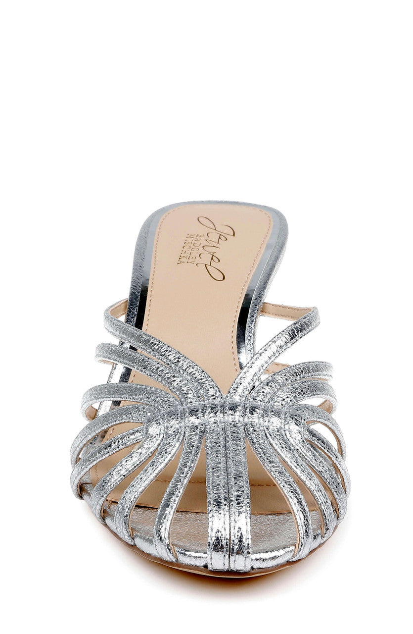 Silver Textile | Ilaria Caged Stiletto Mule Front