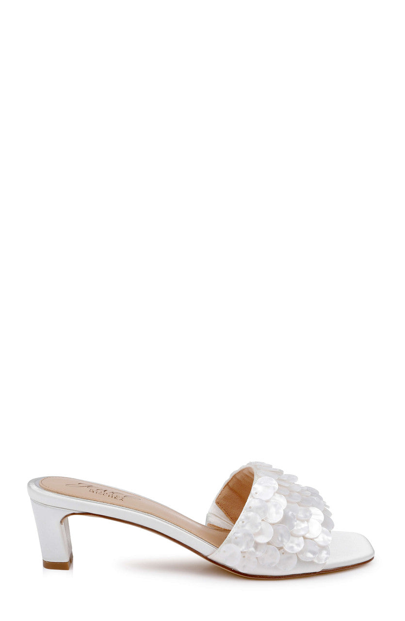 Ivory Satin | Pacific Heeled Mule Sandal Side