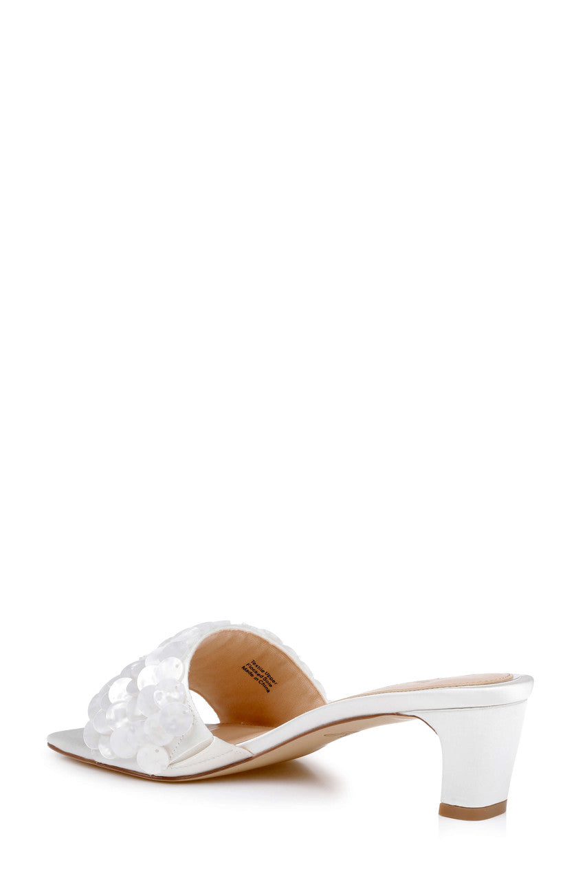 Ivory Satin | Pacific Heeled Mule Sandal Back Side