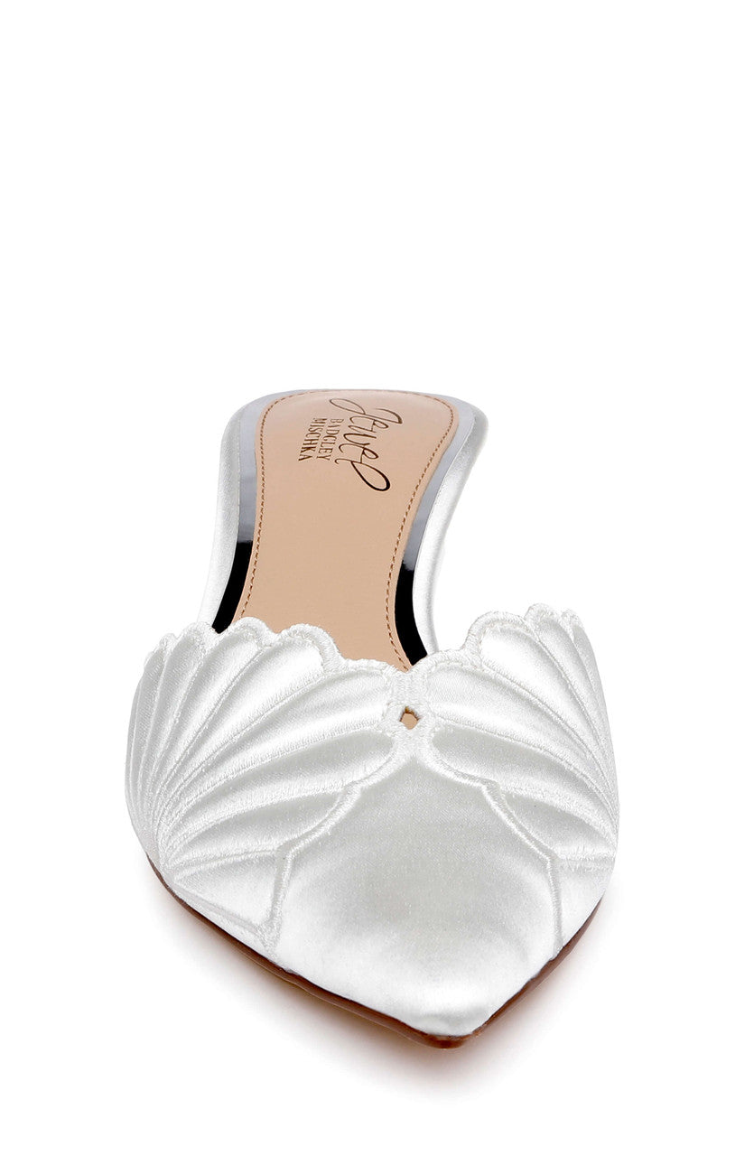 Ivory Satin | Palmer Pointed Toe Kitten Heel Mules Front