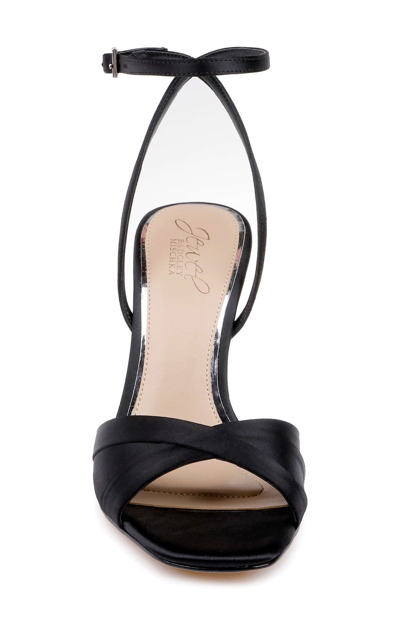 Black Satin | Parisa Ankle Strap Sandal Front