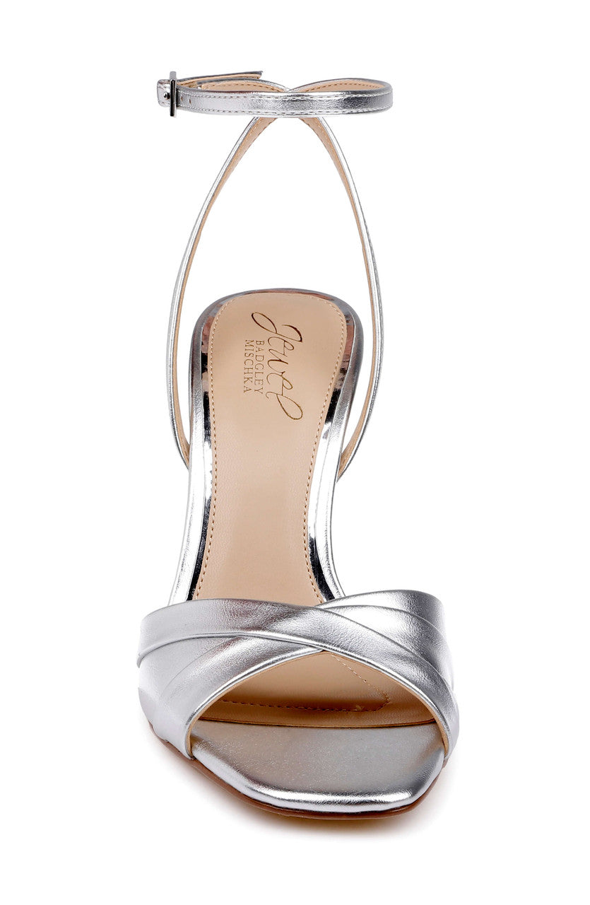 silver dress sandals for women Jewel Badgley Mischka Parisa Ankle Strap Sandal