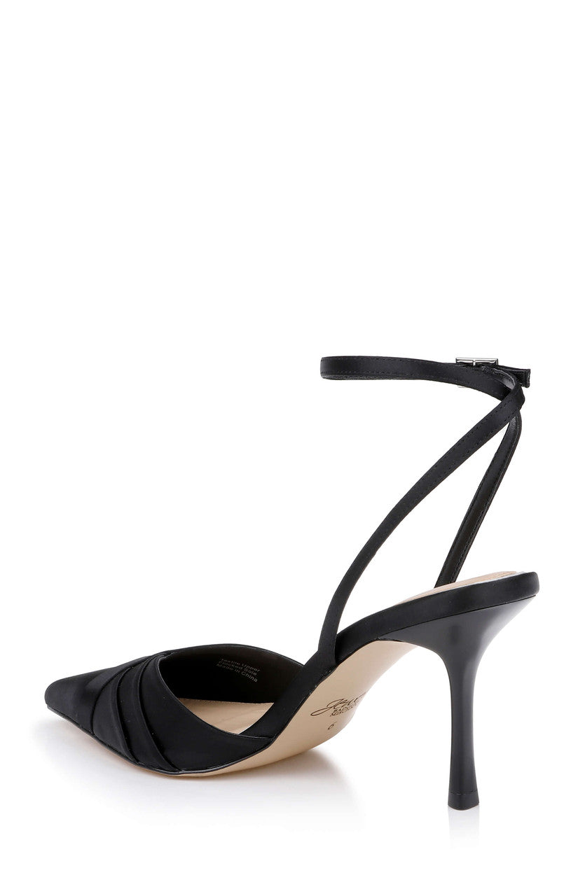 Black Satin | Parklyn Pointed Toe Ankle Strap Pump Back Side