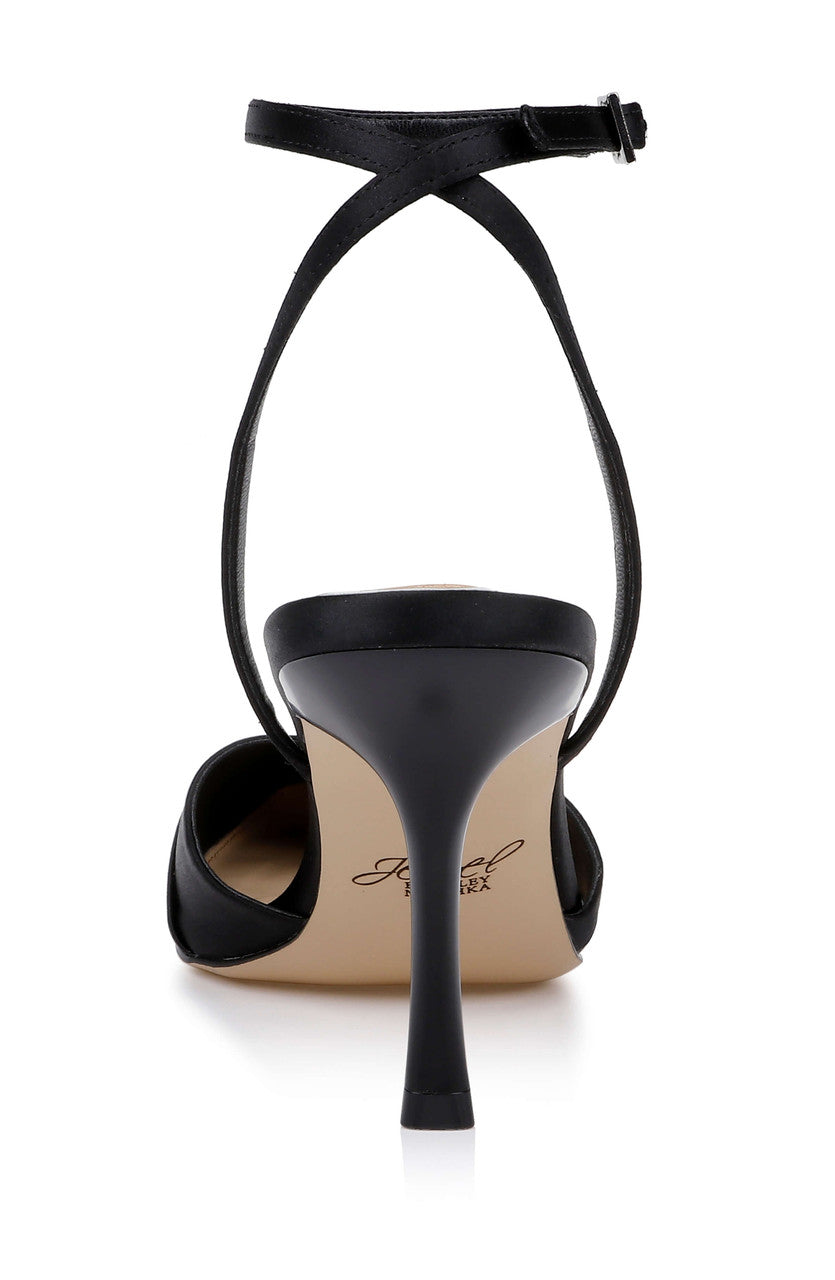 Black Satin | Parklyn Pointed Toe Ankle Strap Pump Back