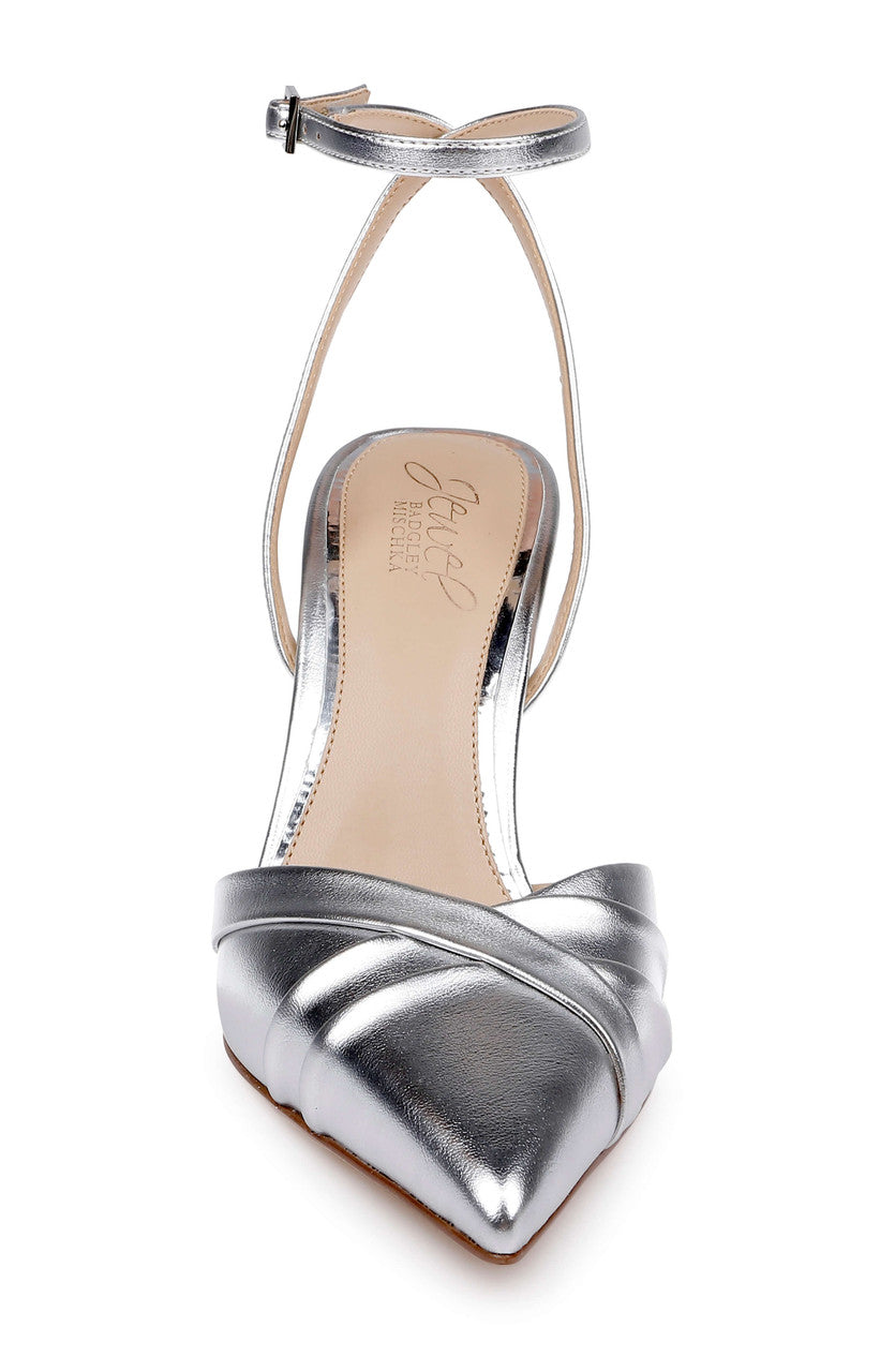 Silver Metallic | Parklyn Pointed Toe Ankle Strap Pump Front
