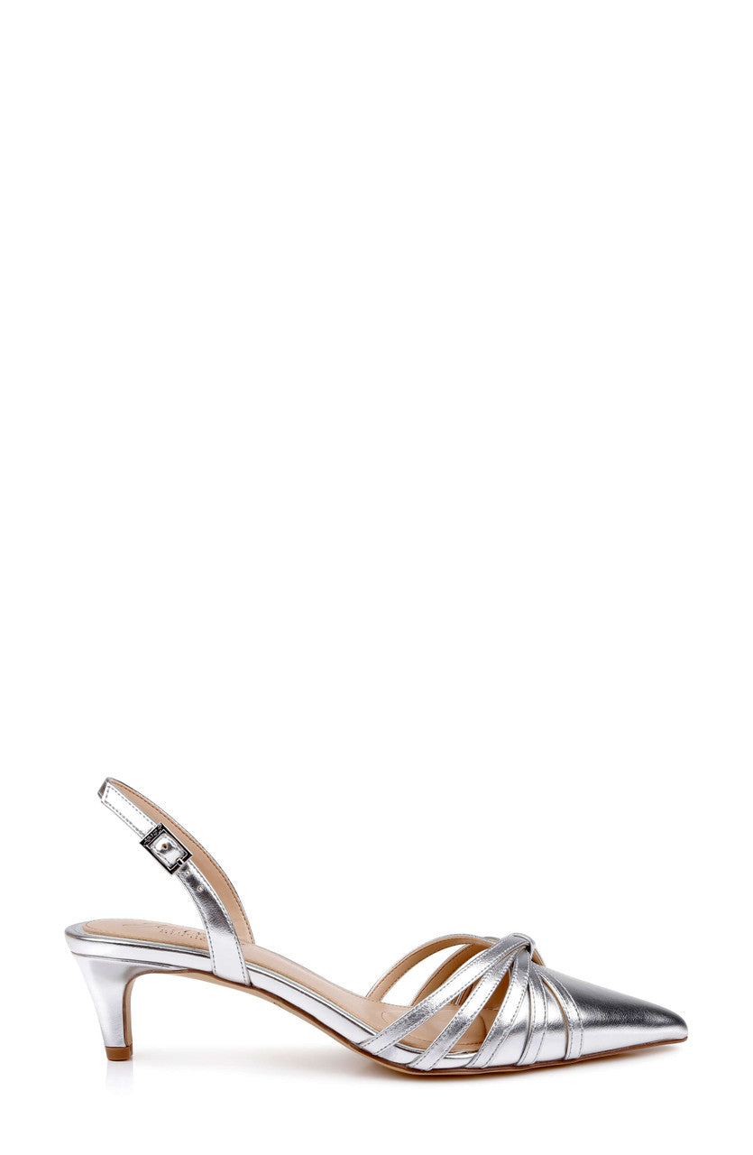 Silver Leather | Patricia II Slingback Kitten Heel Pump Side