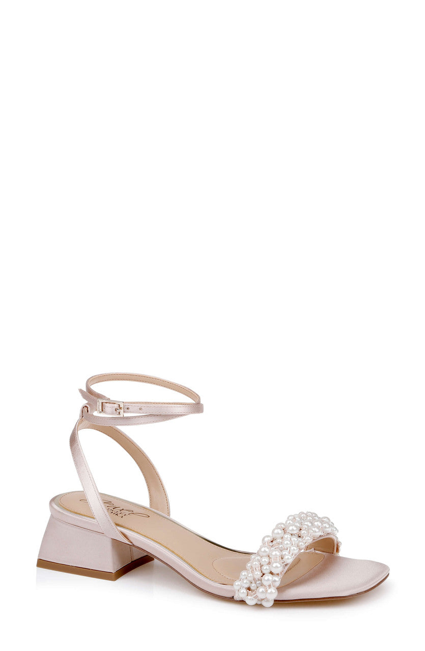 Champagne Satin | Payton Ankle Strap Sandal Front Side