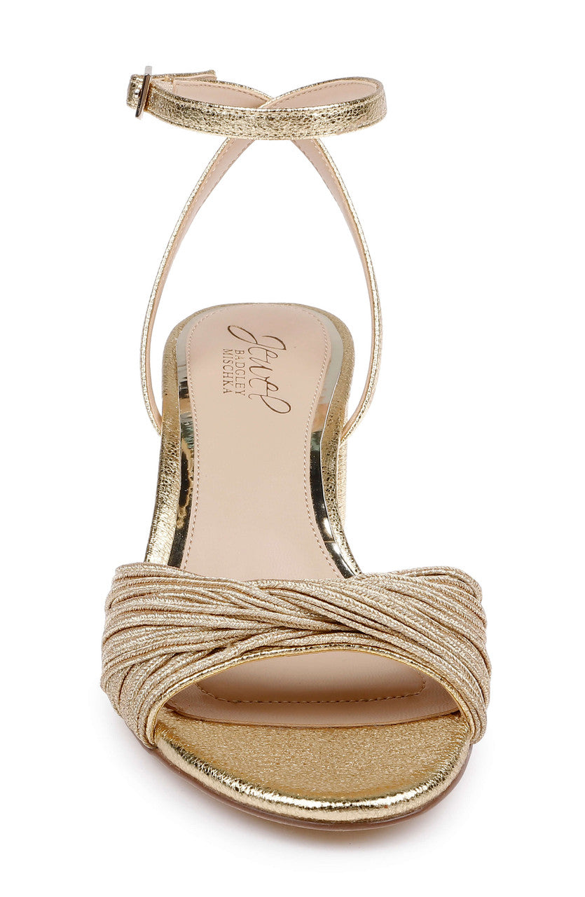 Gold Textile | Pretty Ankle Strap Sandal Front