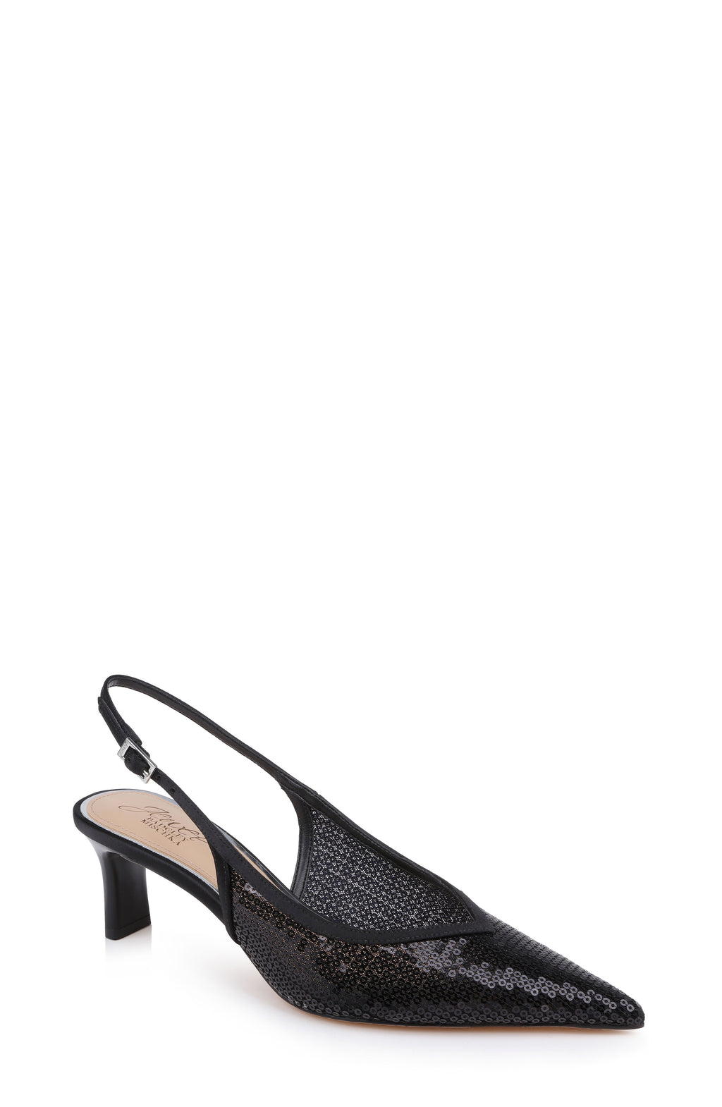 Black Satin | Zabelle Sequin Slingback Pump Front Side