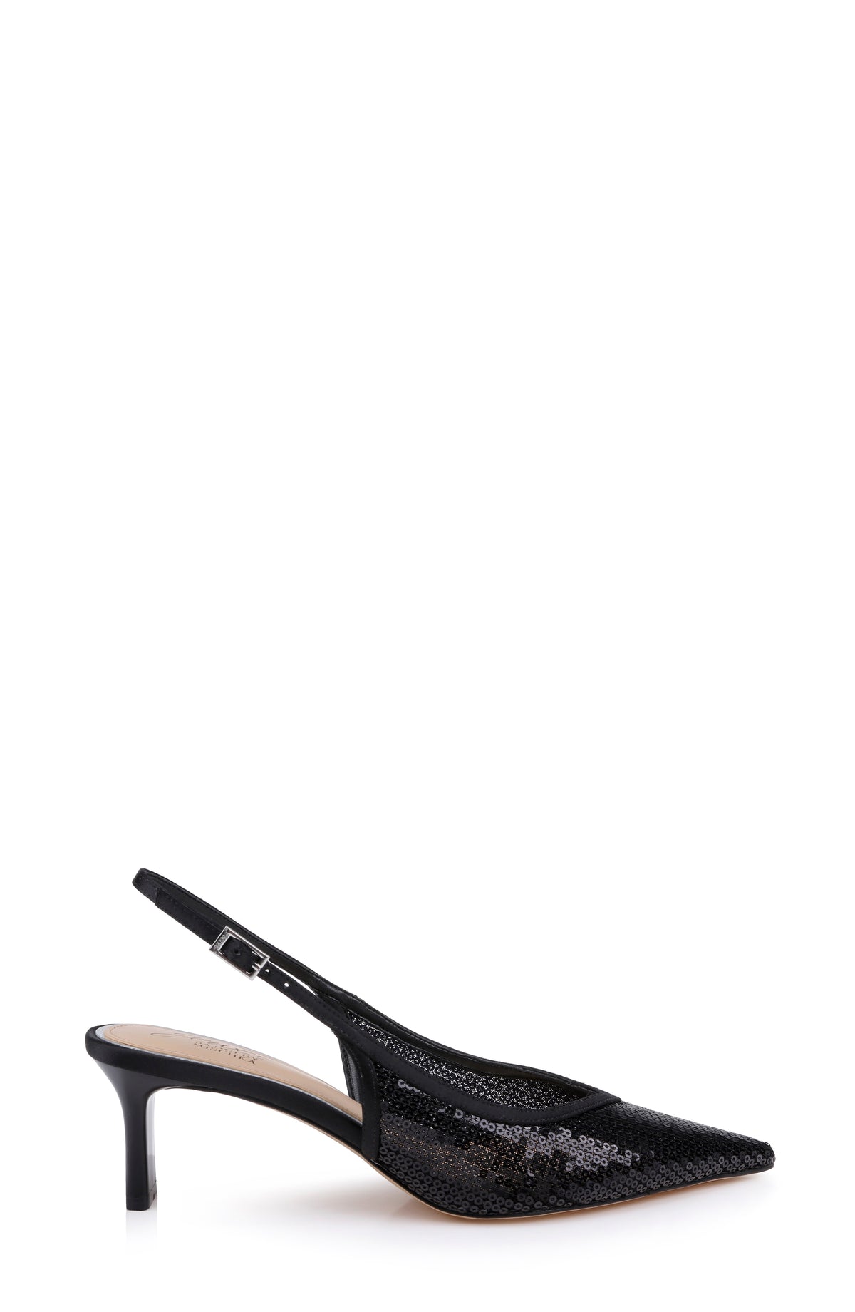 Black Satin | Zabelle Sequin Slingback Pump Side