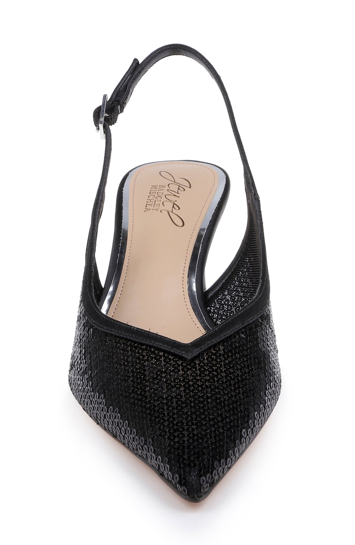 Black Satin | Zabelle Sequin Slingback Pump Front