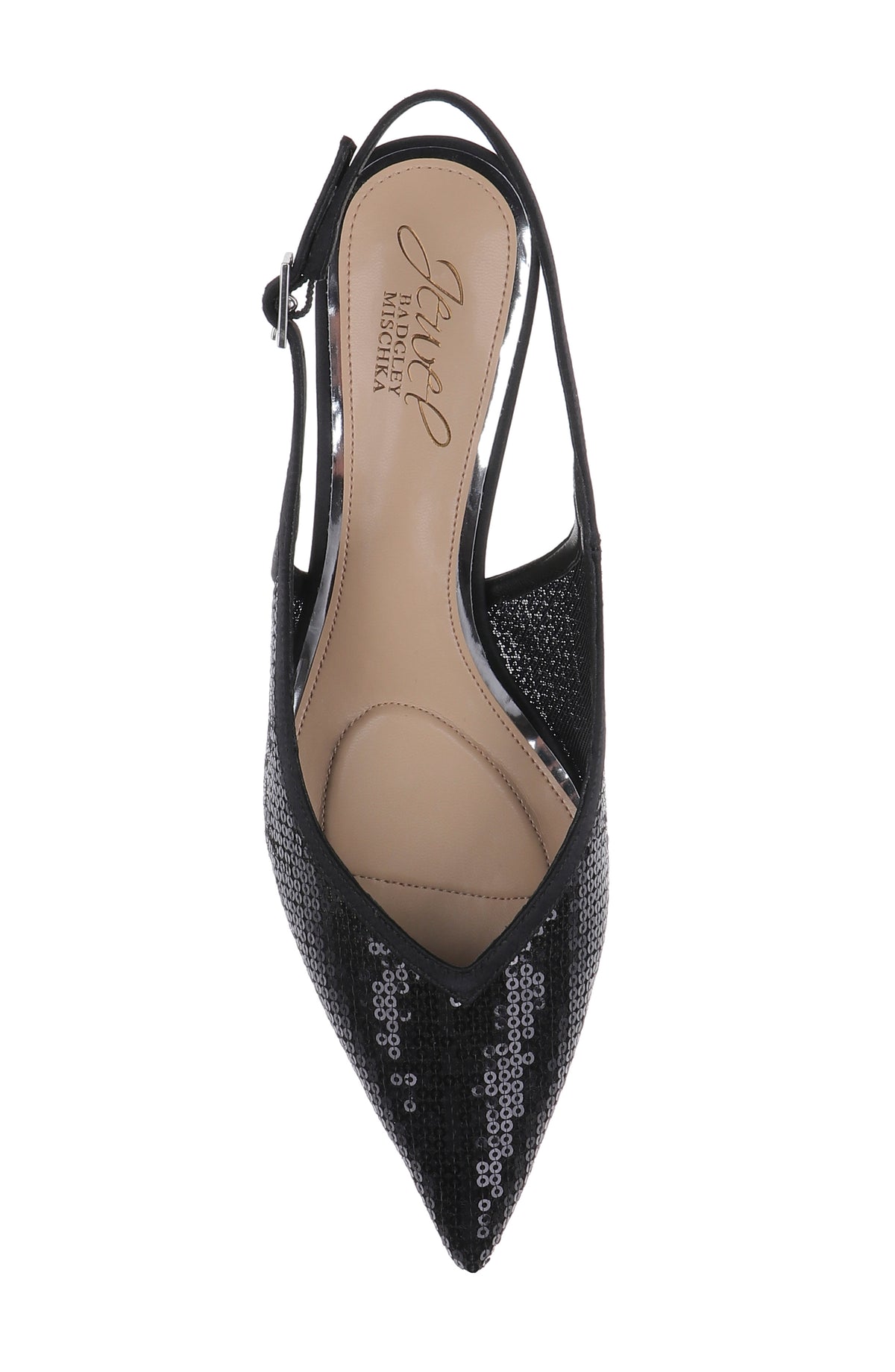 Black Satin | Zabelle Sequin Slingback Pump Top