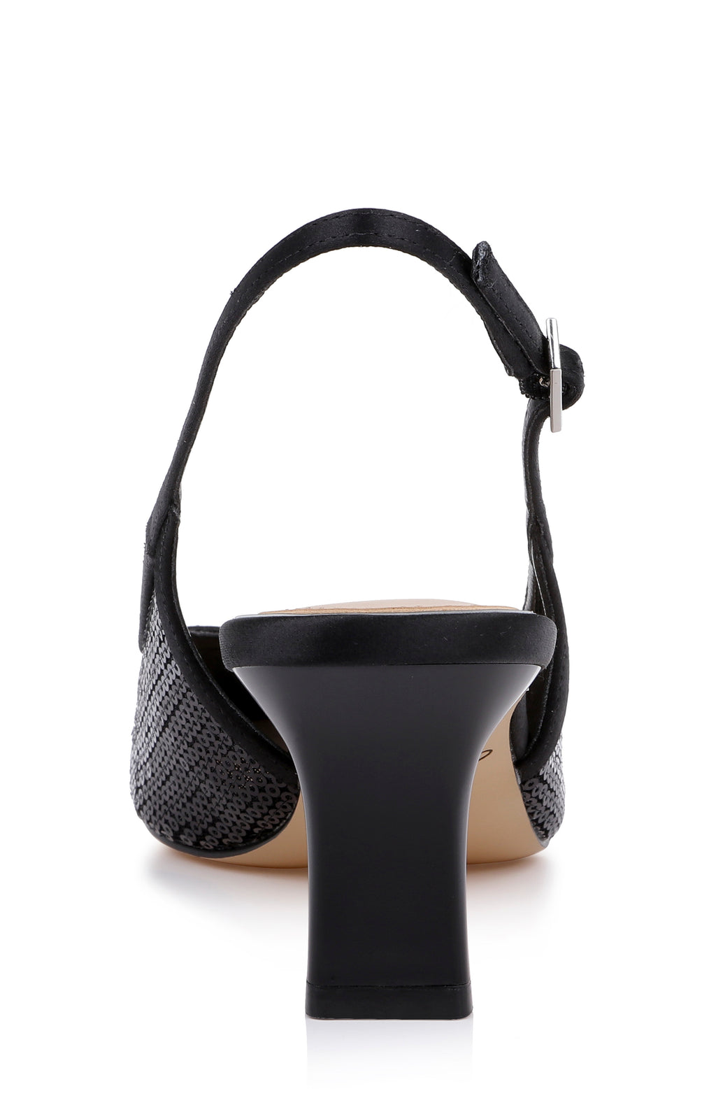 Black Satin | Zabelle Sequin Slingback Pump Back