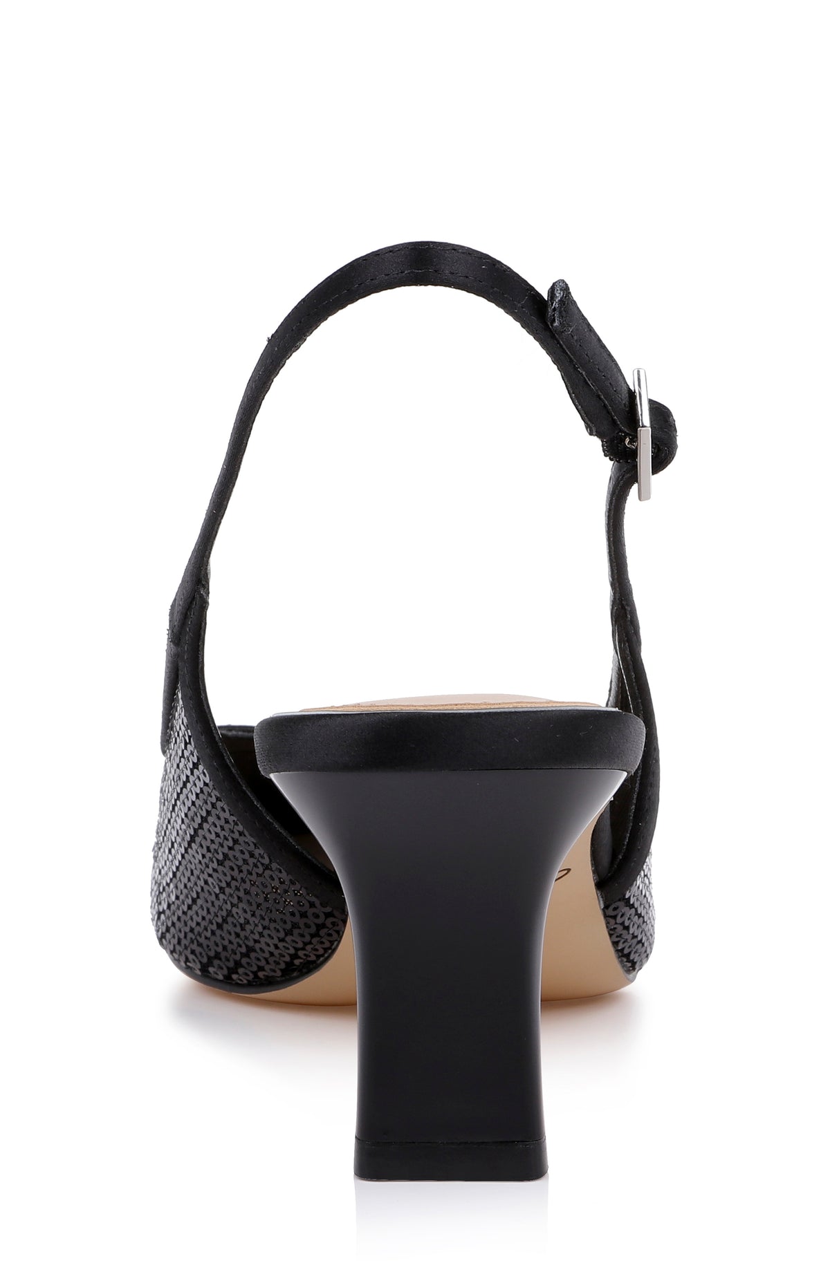Black Satin | Zabelle Sequin Slingback Pump Back