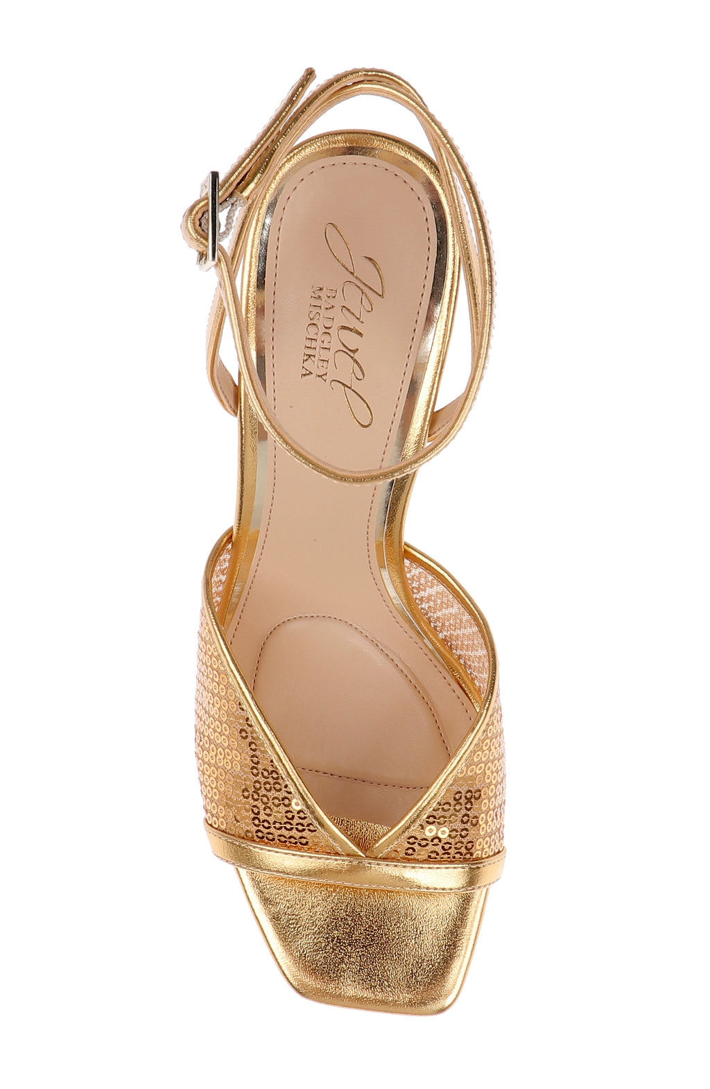 Gold Antique | Zaha Sequin Ankle Strap Sandal Top