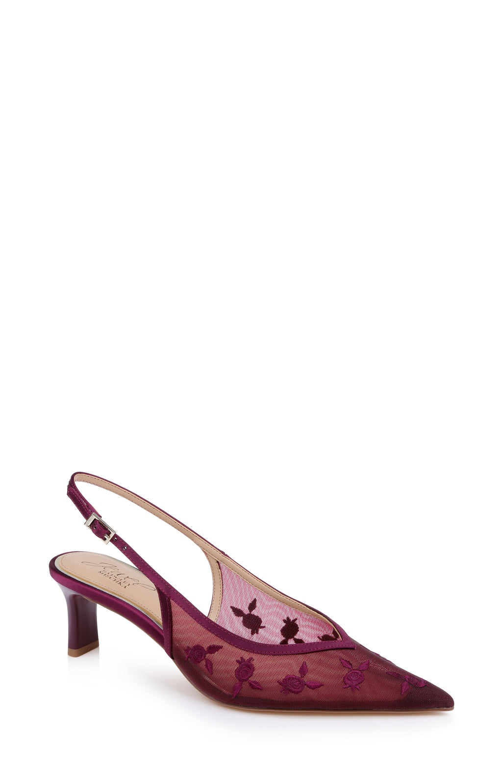 Wine Satin | Zahra II Slingback Kitten Heel Pump Front Side
